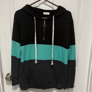 Black, Teal & Navy Hoodie with Front Pocket